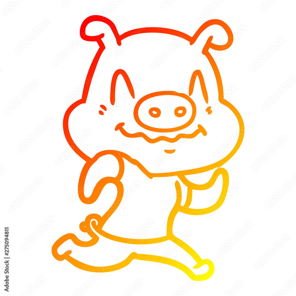 Obraz premium warm gradient line drawing nervous cartoon pig