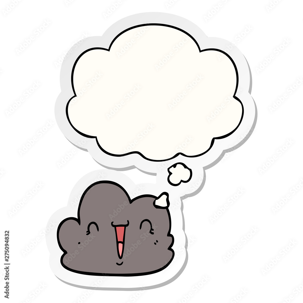 cartoon happy cloud and thought bubble as a printed sticker cartoon happy cloud and thought bubble as a printed sticker