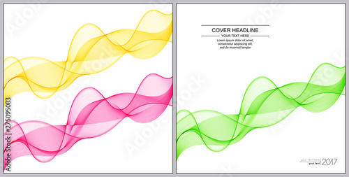 Universal Covers Design with Green, Pink, Yellow Wave Lines on White Background.