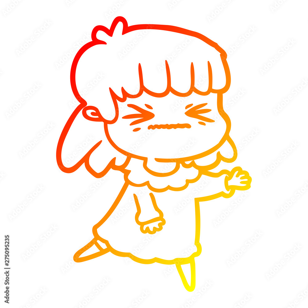 warm gradient line drawing cartoon angry girl