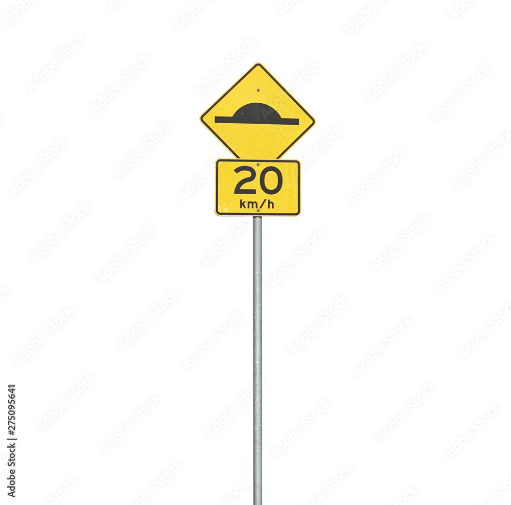Speed bump with 20 km per hour sign Speed bump with 20 km per hour sign