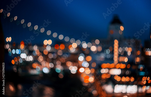 Photography Abstract bokeh city light at night skyline of downtown New York Manhattan