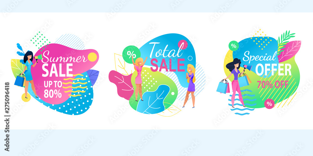 Naklejka premium Total Summer Sale Special Offer Banner Set Promo
