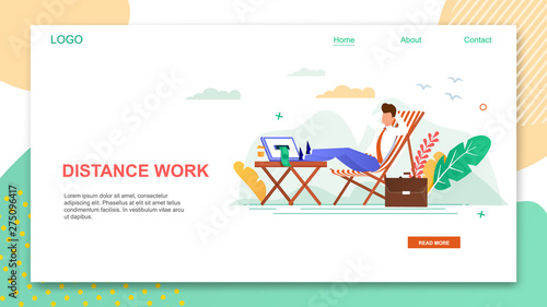 Cartoon Man in Beach Chair Freelance Distance Work