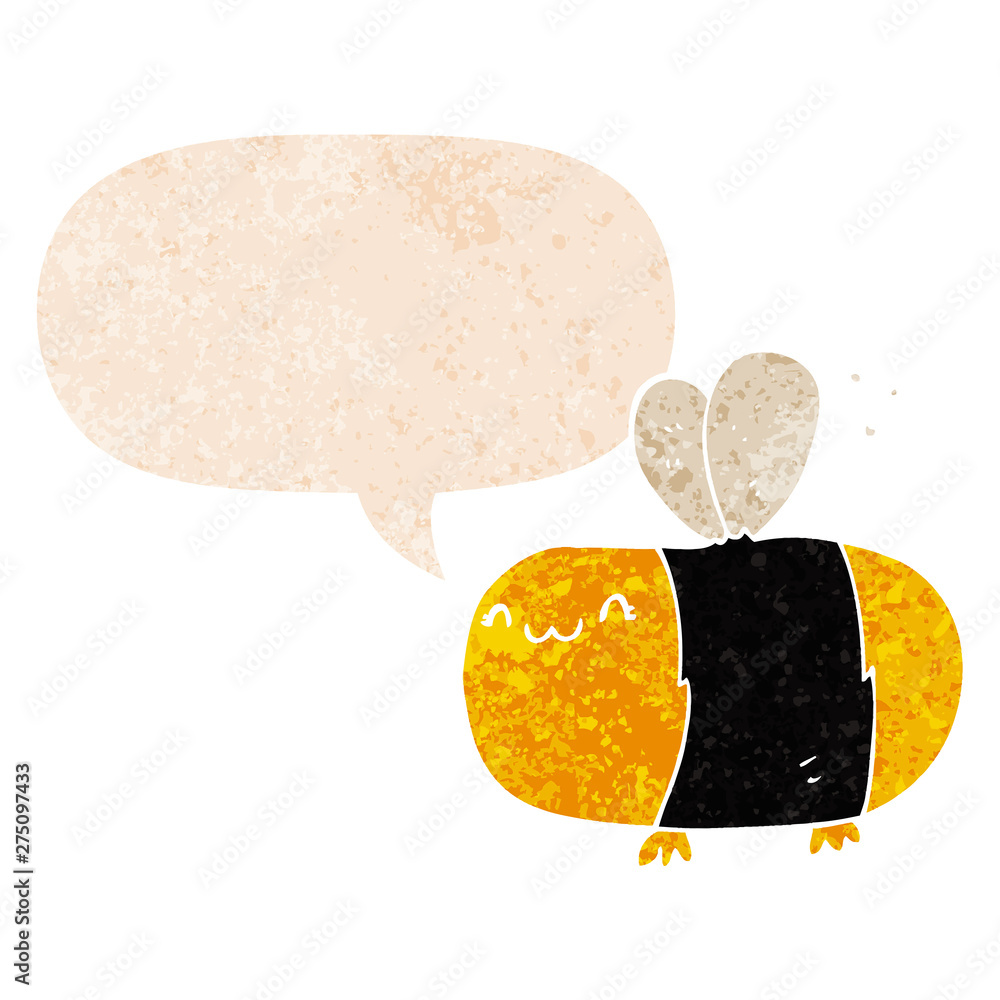 cute cartoon bee and speech bubble in retro textured style cute cartoon bee and speech bubble in retro textured style