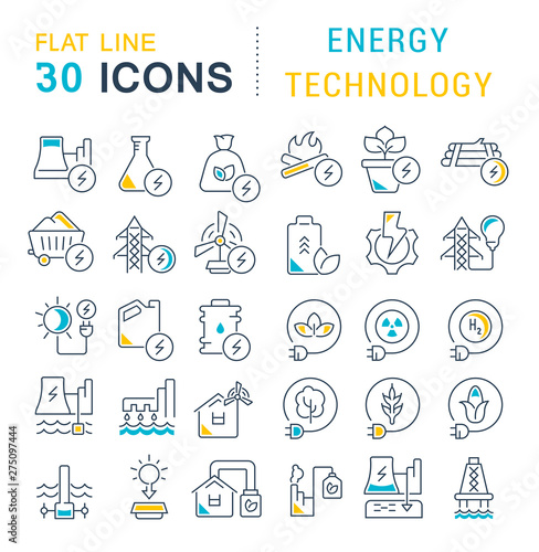 Set Vector Line Icons of Energy Technology
