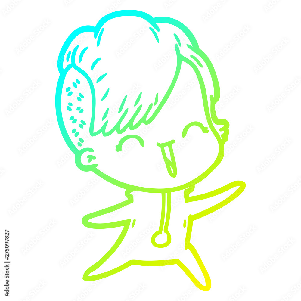 cold gradient line drawing happy cartoon hipster girl cold gradient line drawing happy cartoon hipster girl