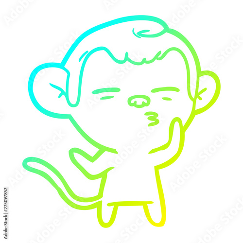 cold gradient line drawing cartoon suspicious monkey