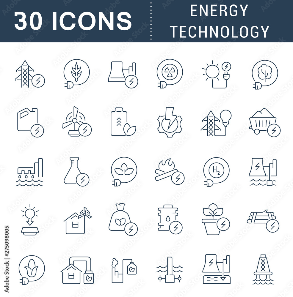 Set Vector Line Icons of Energy Technology Set Vector Line Icons of Energy Technology