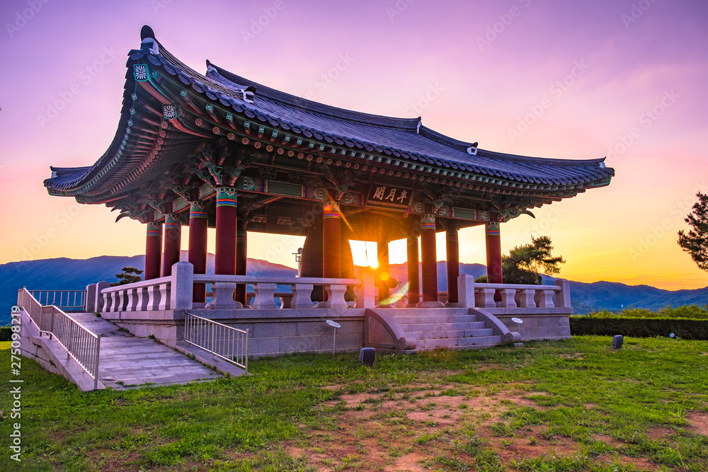 Obraz premium The park with old bells are stored in the pavilion,Pocheon Seoul Korea.