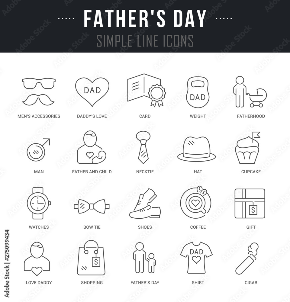 Set Vector Line Icons of Father's Day