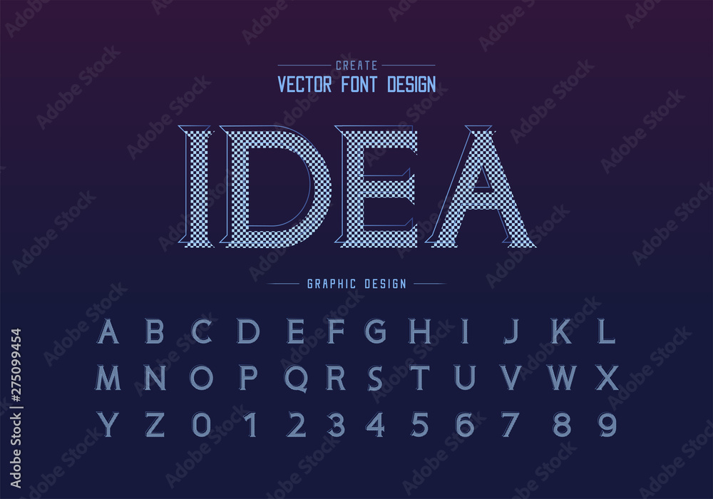 Pixel font and alphabet vector, Idea typeface letter and number design, Graphic text on background
