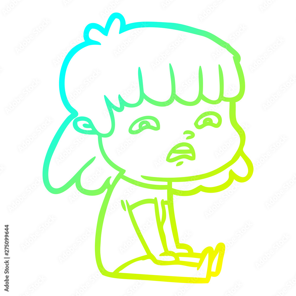 cold gradient line drawing cartoon worried woman cold gradient line drawing cartoon worried woman