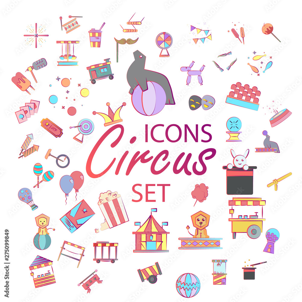 Circus, funny animals, set of vector icons, mesh Circus, funny animals, set of vector icons, mesh