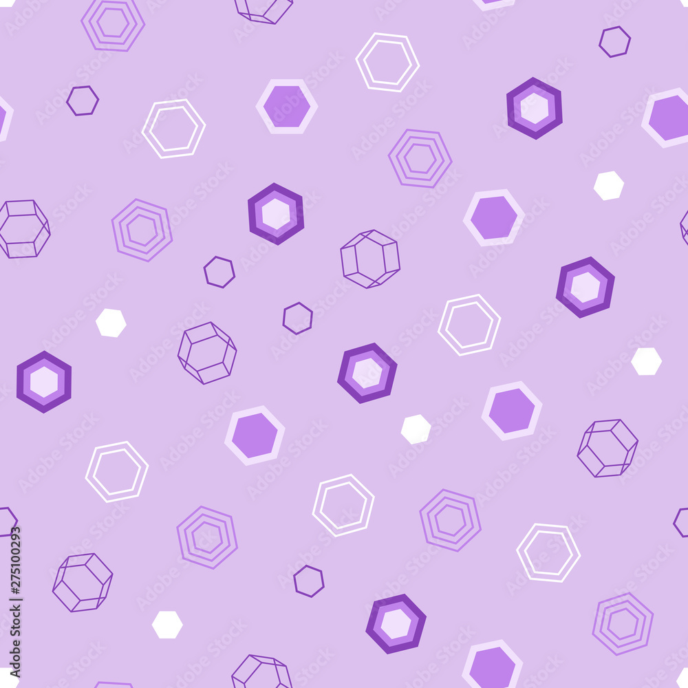 Geometric Tender Seamless Pattern of Lilac Hexagons on Light Backdrop. Geometric Tender Seamless Pattern of Lilac Hexagons on Light Backdrop.