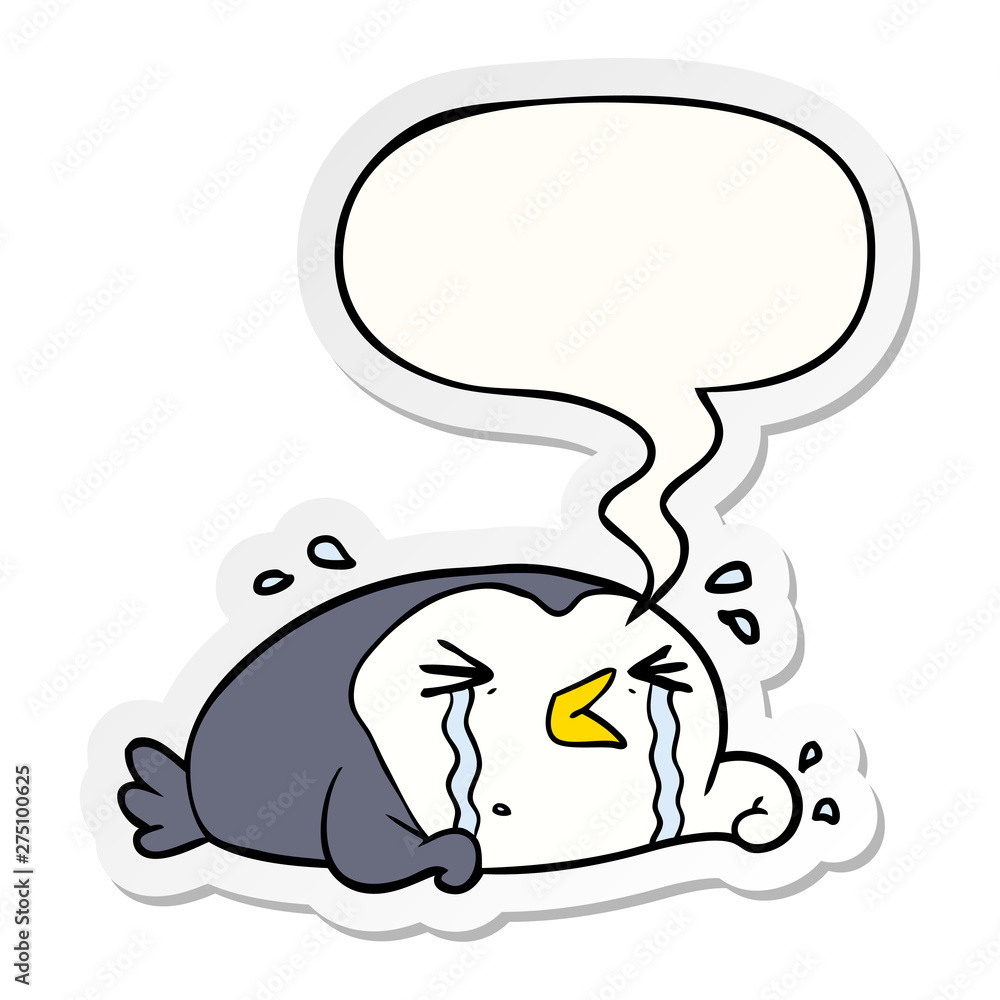 cartoon crying penguin and speech bubble sticker cartoon crying penguin and speech bubble sticker