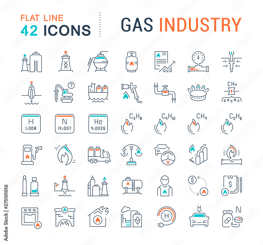 Set Vector Line Icons of Gas Industry Set Vector Line Icons of Gas Industry