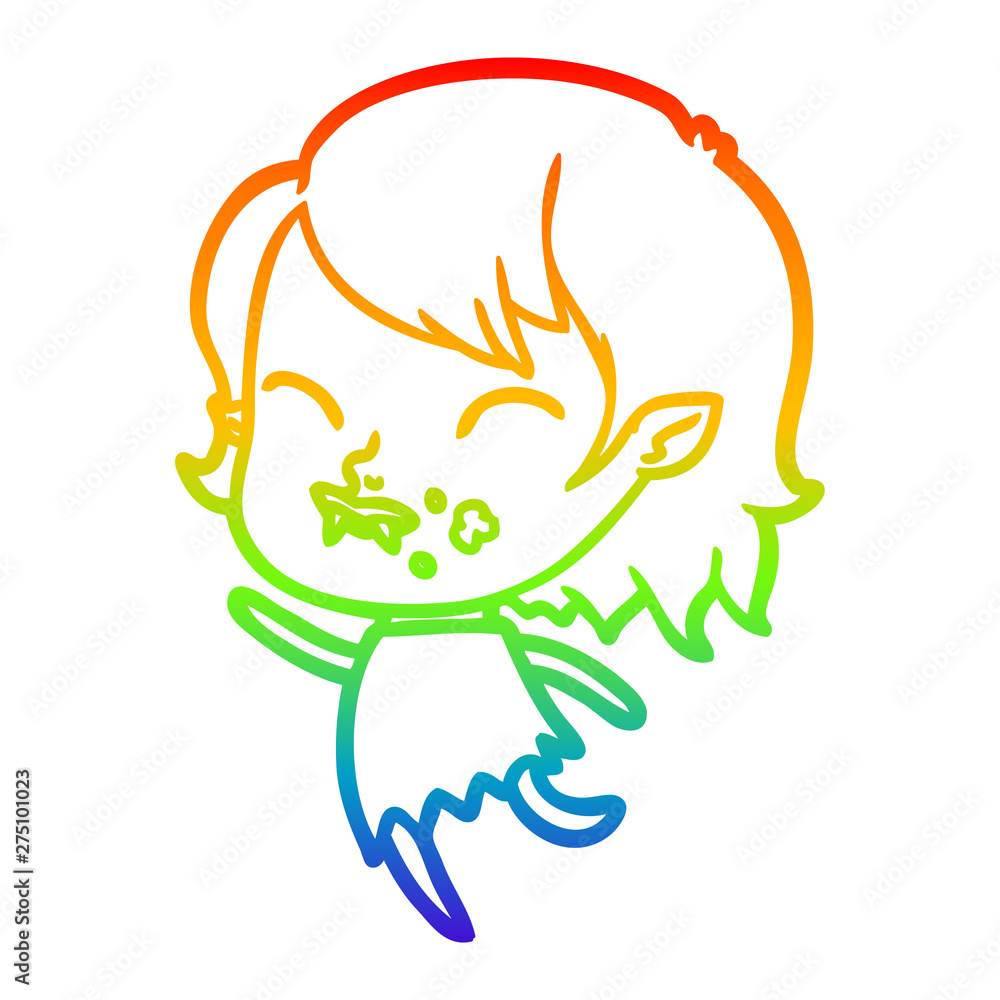 rainbow gradient line drawing cartoon vampire girl with blood on cheek rainbow gradient line drawing cartoon vampire girl with blood on cheek