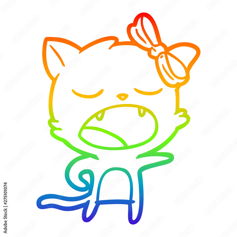 rainbow gradient line drawing cartoon yawning cat rainbow gradient line drawing cartoon yawning cat