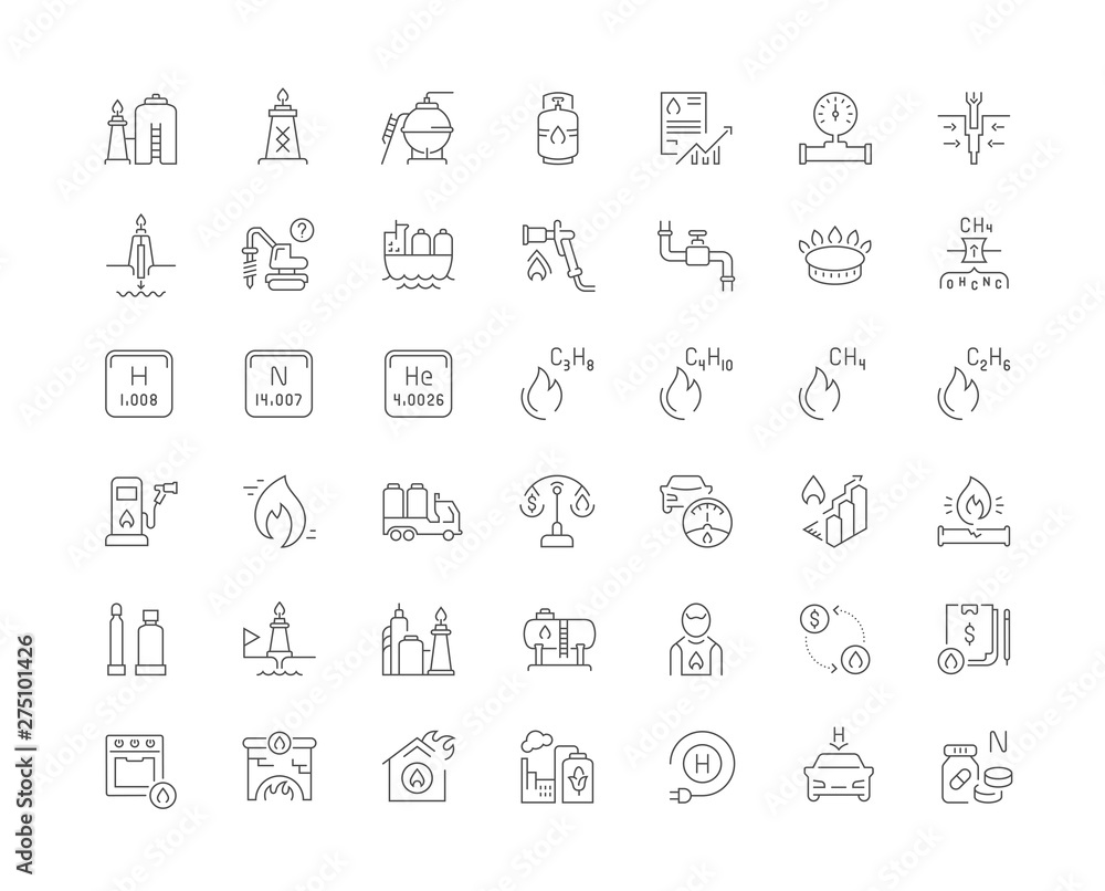 Set Vector Line Icons of Gas Industry Set Vector Line Icons of Gas Industry