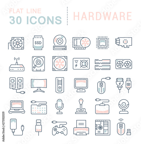 Set Vector Line Icons of Hardware