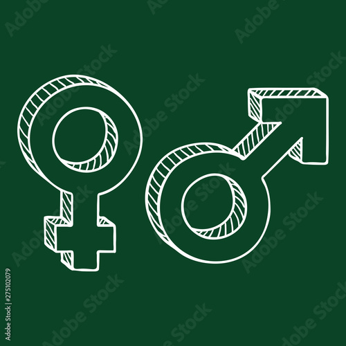Vector Chalk Sketch Gender Symbols. Male and Female. Mars and Venus Signs