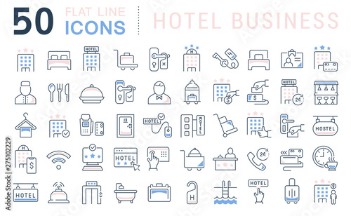 Set Vector Line Icons of Hotel Business