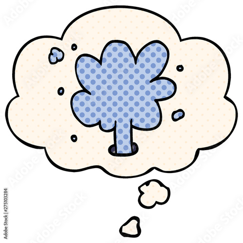 cartoon spouting water and thought bubble in comic book style