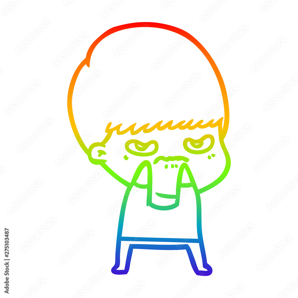 rainbow gradient line drawing annoyed cartoon boy