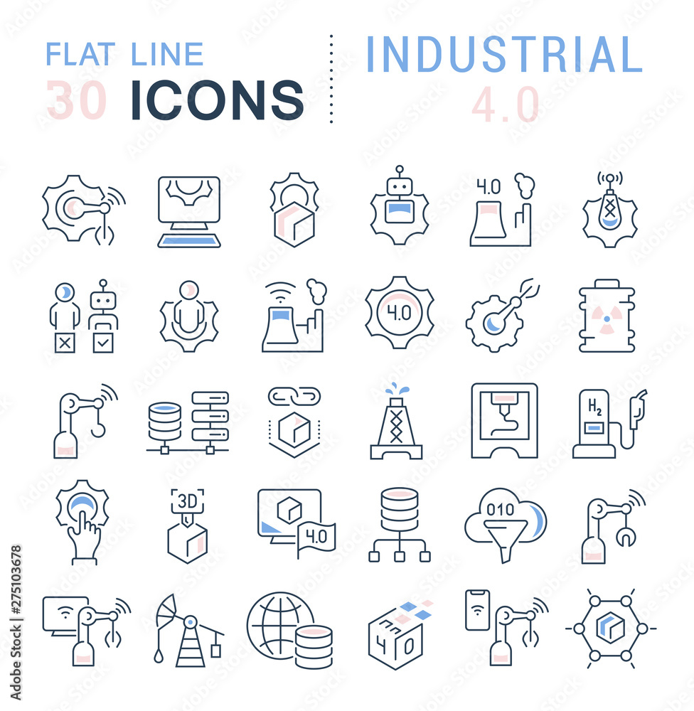 Set Vector Line Icons of Industrial 4.0 Set Vector Line Icons of Industrial 4.0