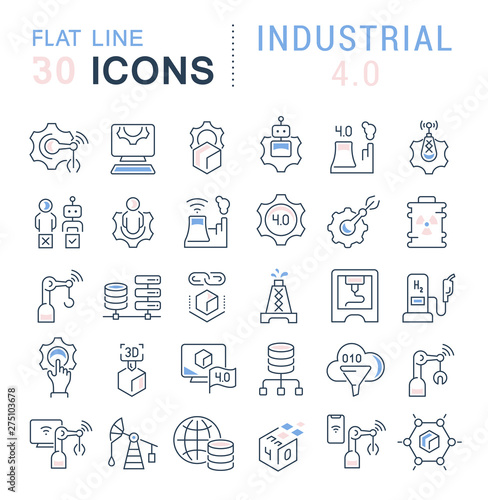 Set Vector Line Icons of Industrial 4.0