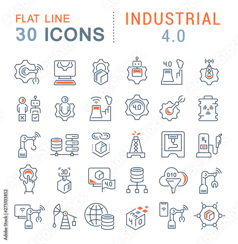 Set Vector Line Icons of Industrial 4.0