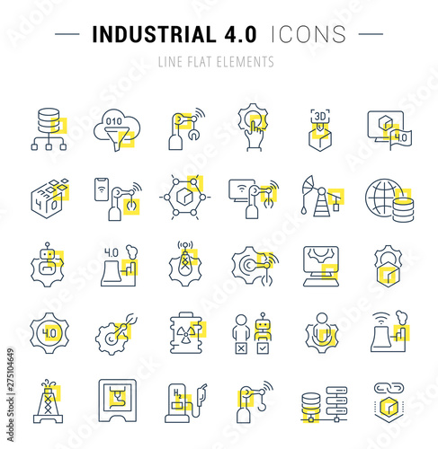 Set Vector Line Icons of Industrial 4.0