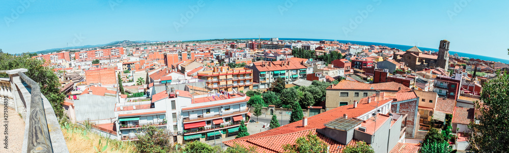 Panorama of the city of Malgrat de Mar on the Costa Brava in Catalonia on a sunny day. Spain