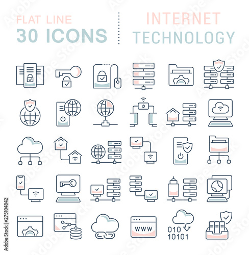Set Vector Line Icons of Internet Technology