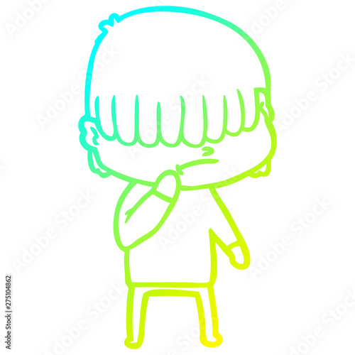cold gradient line drawing cartoon boy with untidy hair
