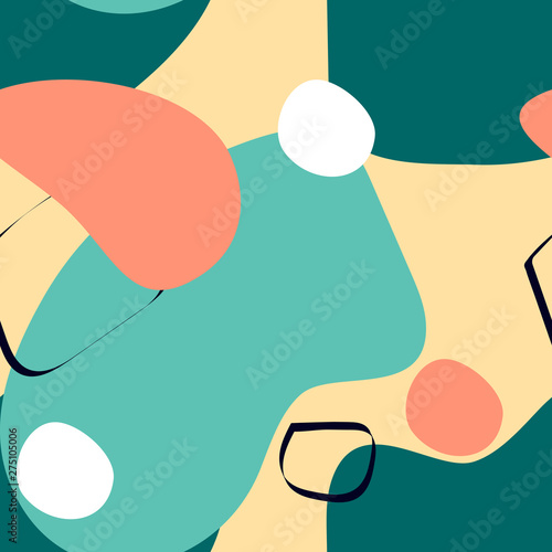 Abstract seamless pattern with graphyc elements, modern abstract shapes. Avant-garde collage style. Geometric wallpaper for business brochure, cover design.