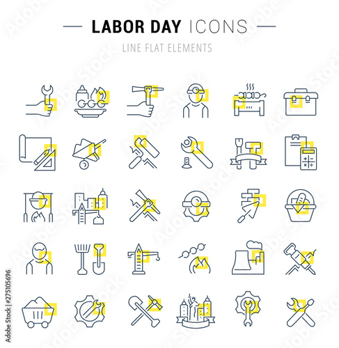Set Vector Line Icons of Labor Day