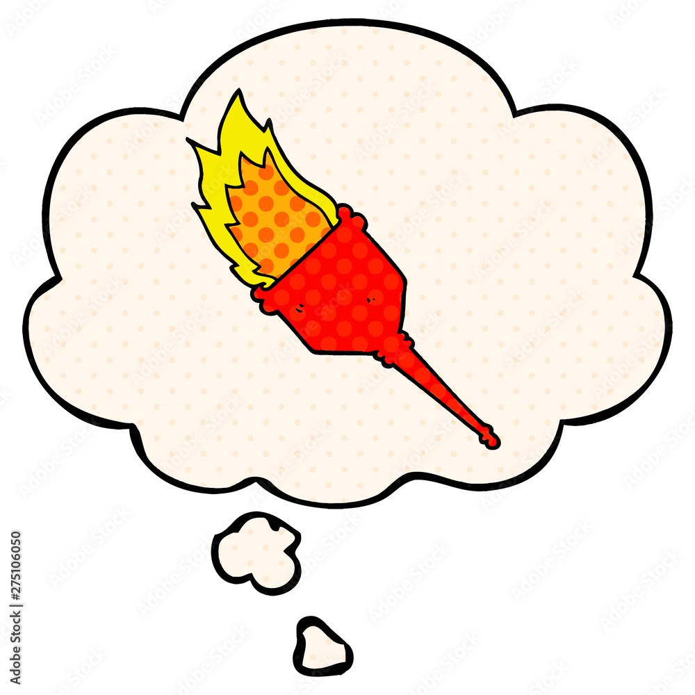 cartoon flaming torch and thought bubble in comic book style cartoon flaming torch and thought bubble in comic book style