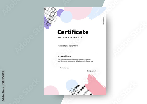 Certificate of appreciation template design. Elegant business diploma layout for training graduation or course completion. Vector background illustration.