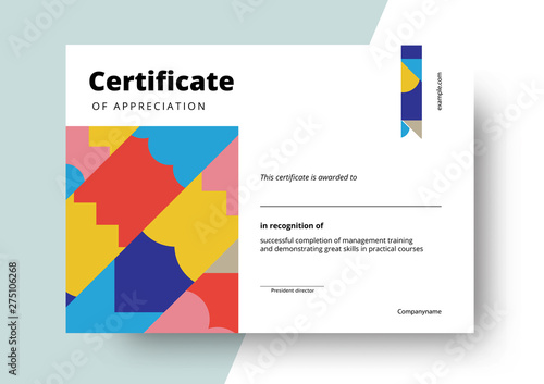 Certificate of appreciation template design. Elegant business diploma layout for training graduation or course completion. Vector background illustration.