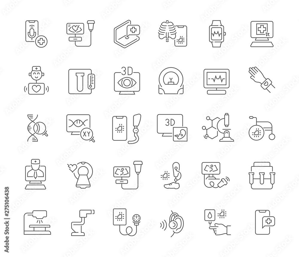 Set Vector Line Icons of Medical Technology