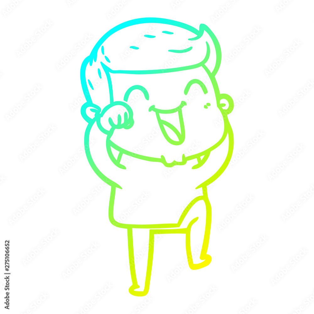 cold gradient line drawing cartoon man laughing