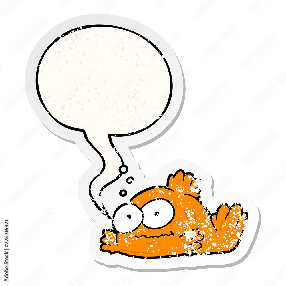 funny cartoon goldfish and speech bubble distressed sticker funny cartoon goldfish and speech bubble distressed sticker
