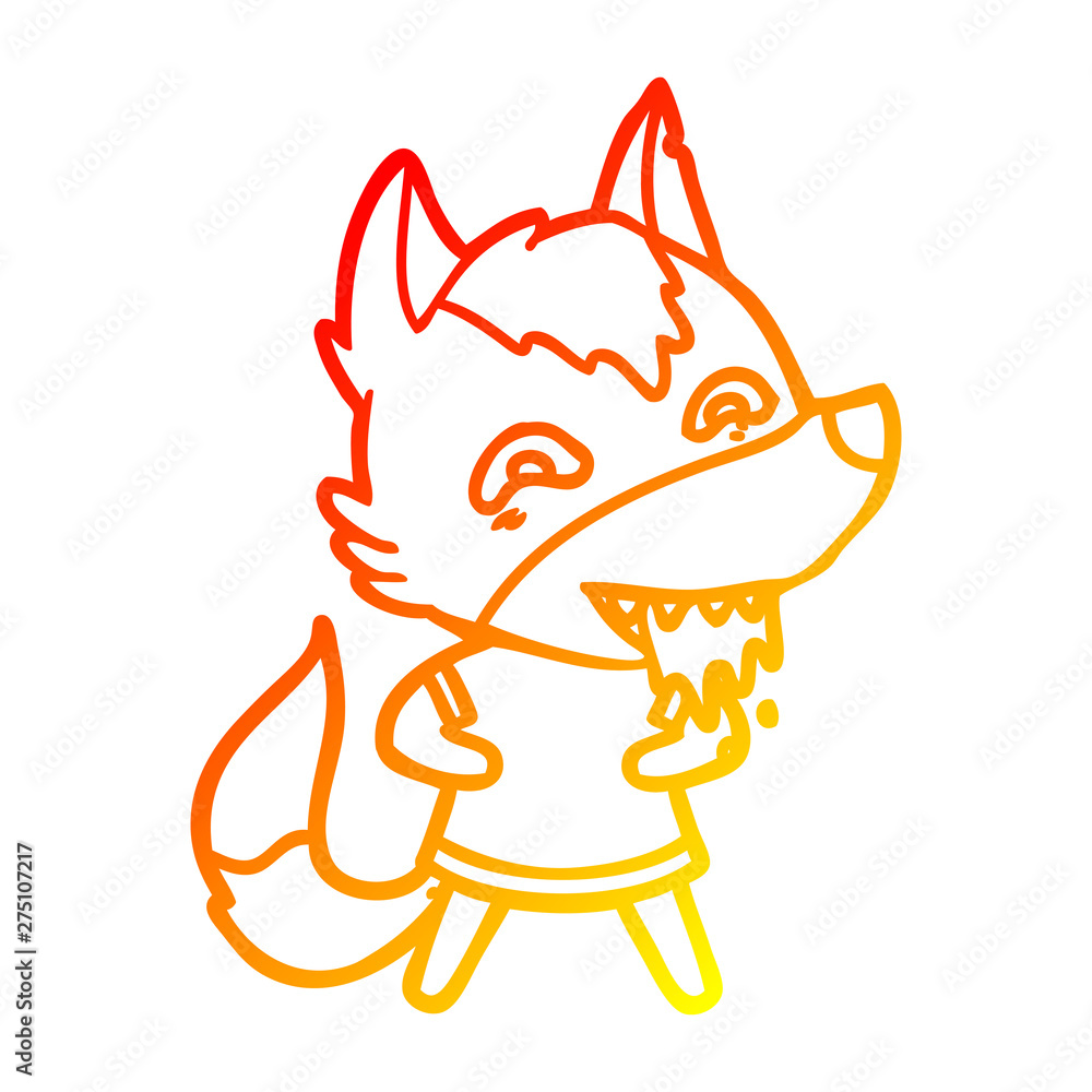 Obraz premium warm gradient line drawing cartoon hungry wolf