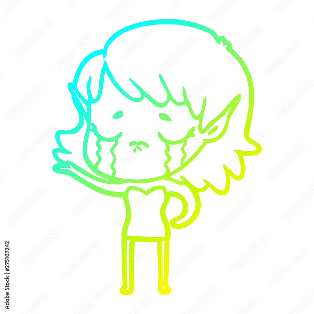 cold gradient line drawing cartoon crying elf girl cold gradient line drawing cartoon crying elf girl