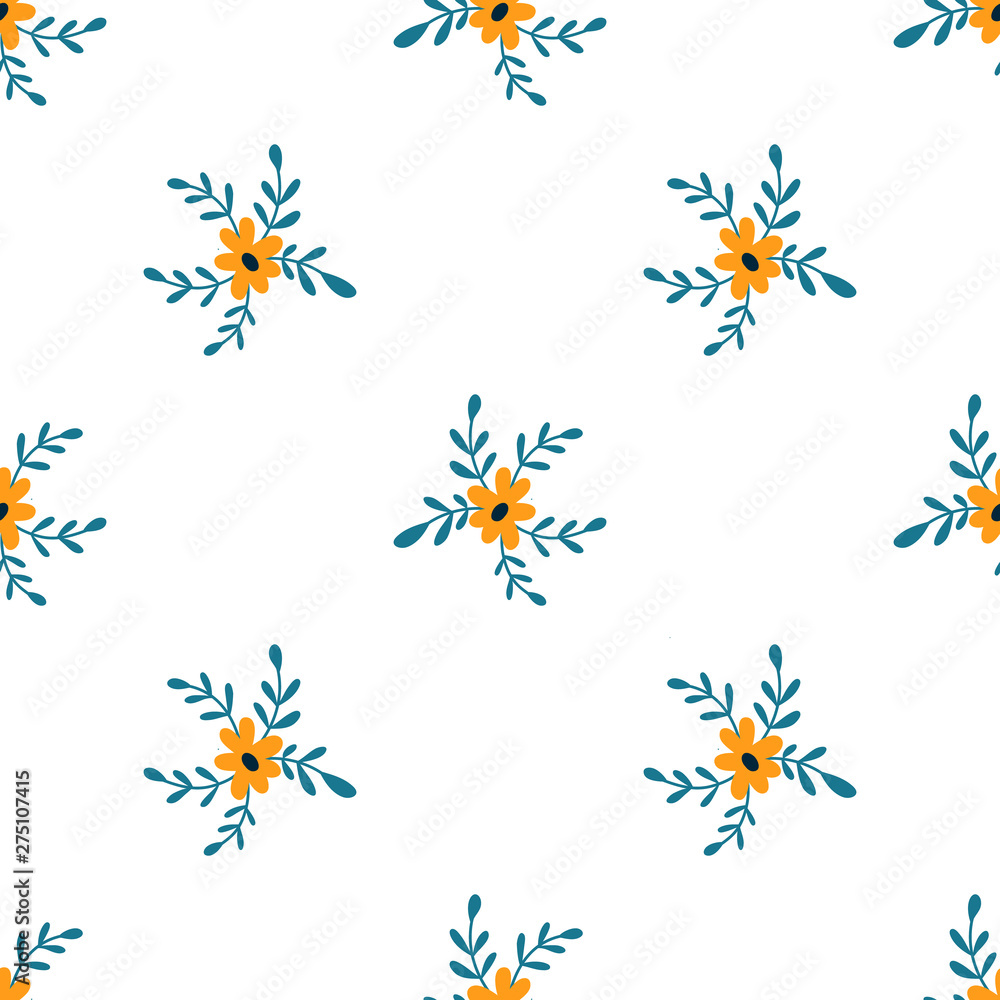 Seamless pattern with hand drawn flowers on a white background. Vector design for wrapping paper, textile.