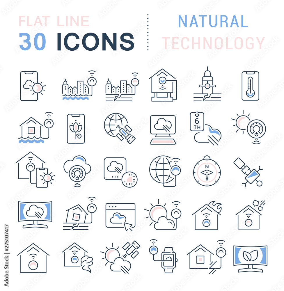 Set Vector Line Icons of Natural Technology Set Vector Line Icons of Natural Technology
