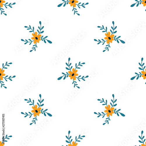 Seamless pattern with hand drawn flowers on a white background. Vector design for wrapping paper  textile.