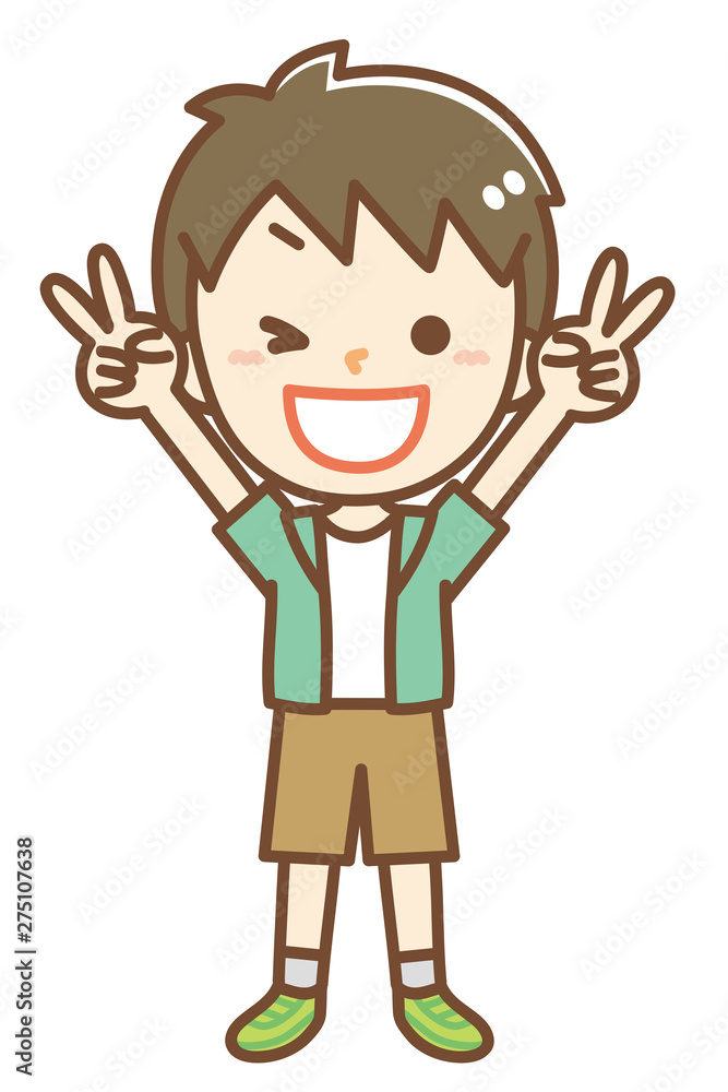 Vサインをする男の子のイラスト Vサインをする男の子のイラスト